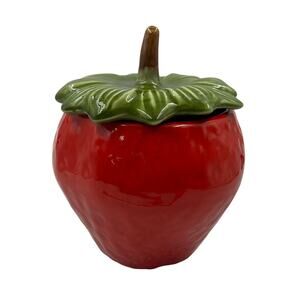 Vintage California Pottery 10" Ceramic Strawberry Cookie Jar USA Red‎ Green 8487